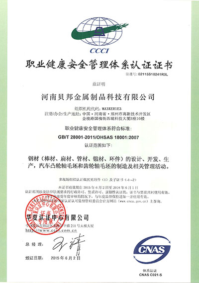 Occupational Health and Safety Management System Certificate
